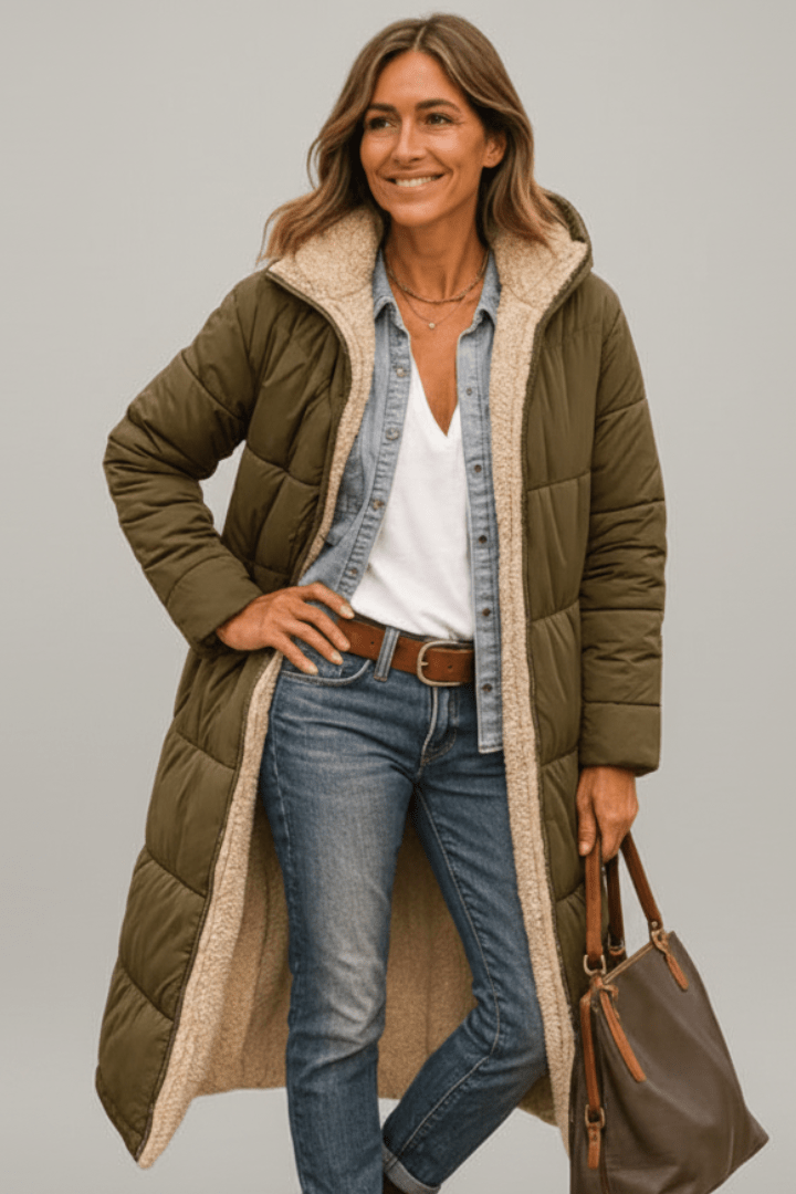 Olive Wickbridge | Hooded Longline Puffer Coat For Women