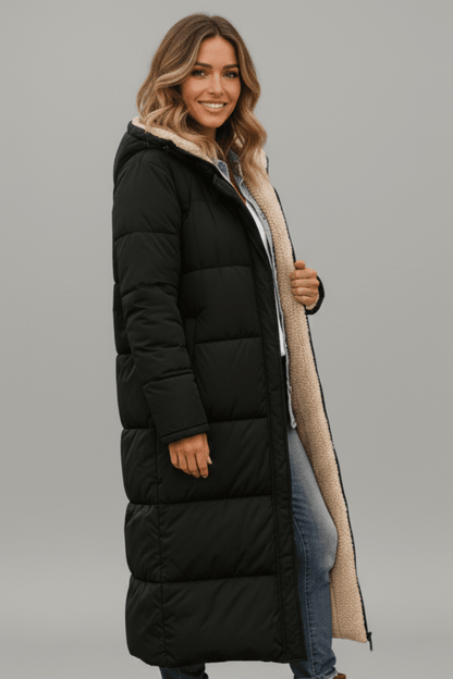 Olive Wickbridge | Hooded Longline Puffer Coat For Women