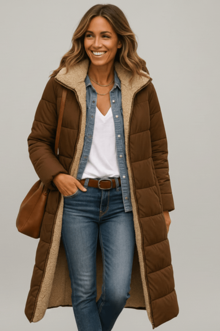 Olive Wickbridge | Hooded Longline Puffer Coat For Women