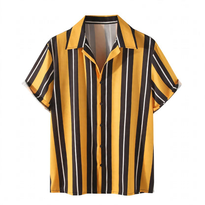 Otto Fairbairn | Yellow Striped Camp Collar Shirt For Men