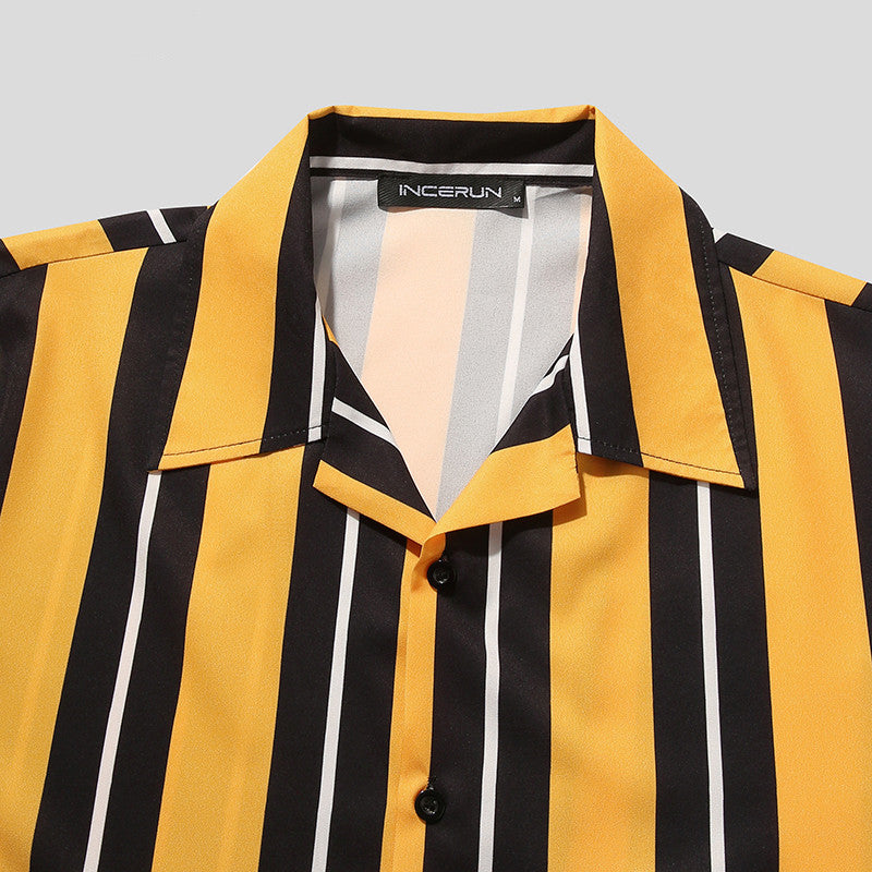 Otto Fairbairn | Yellow Striped Camp Collar Shirt For Men