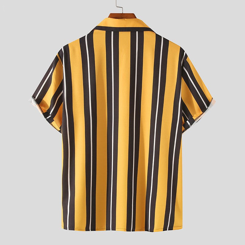 Otto Fairbairn | Yellow Striped Camp Collar Shirt For Men