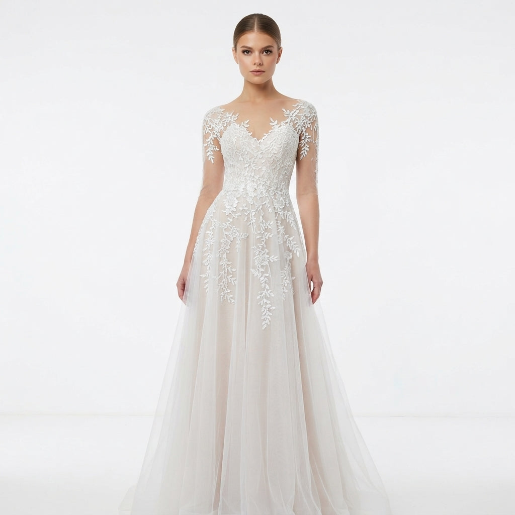 Phoebe Sinclair | Lace Tulle A-Line Wedding Gown For Women