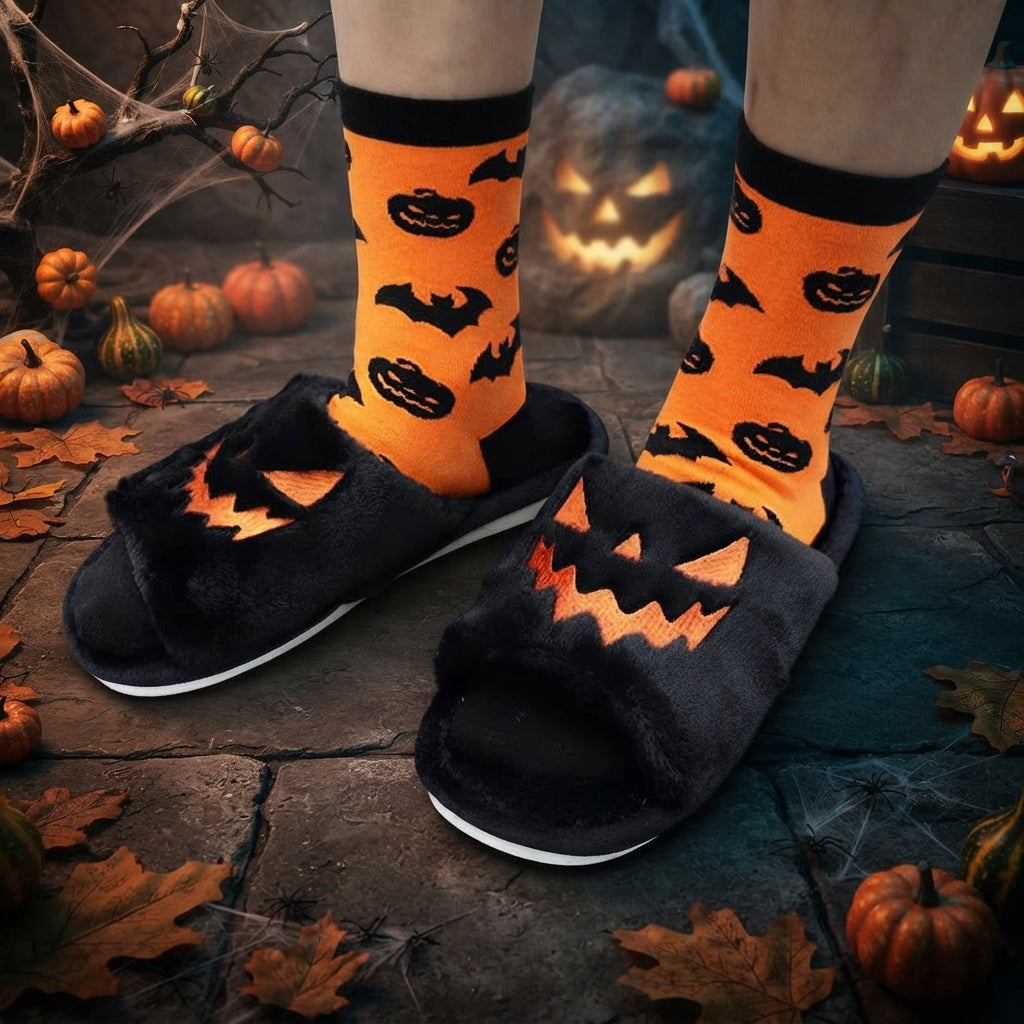 Beatrix Sloane | Plush Pumpkin Halloween Slippers For Women