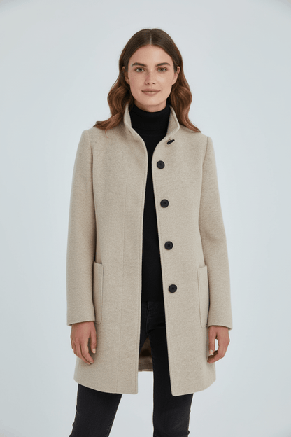 Raine Vermore | Textured Stand Collar Button Coat For Women