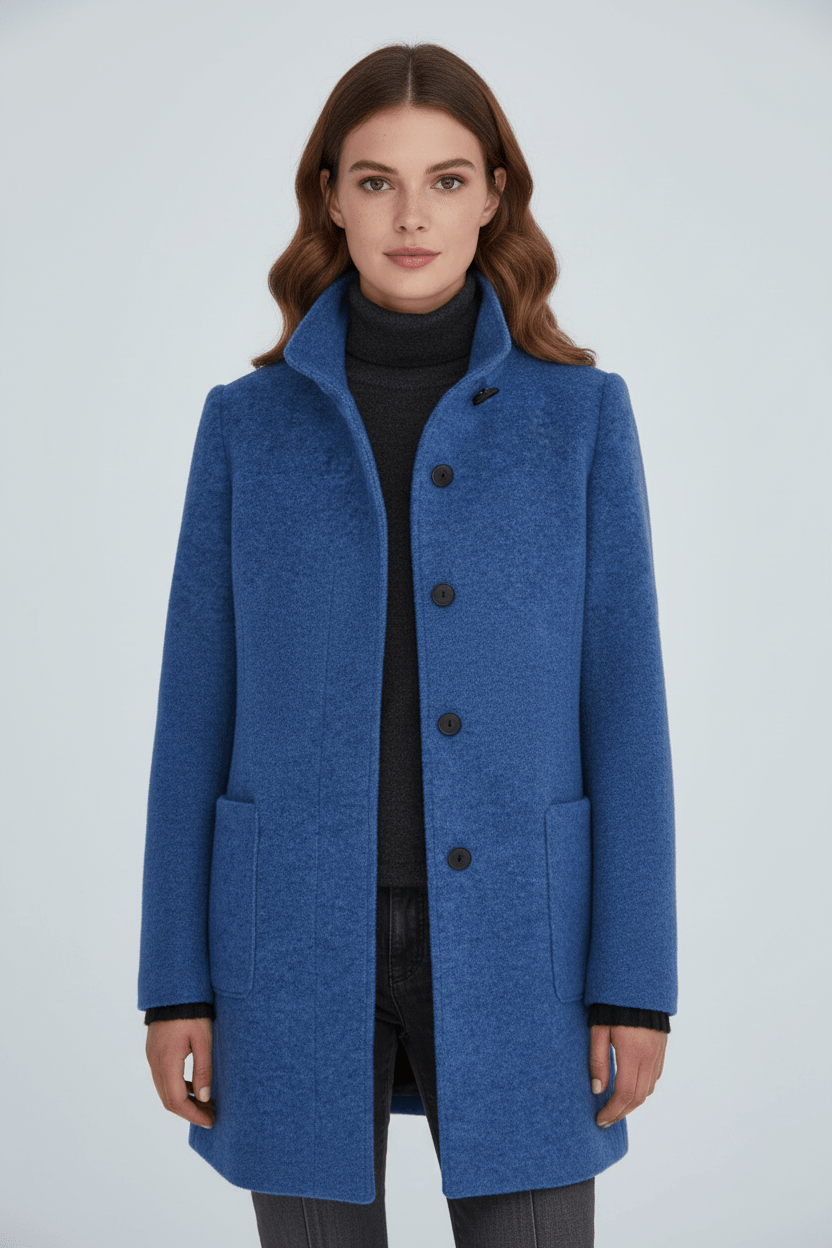 Raine Vermore | Textured Stand Collar Button Coat For Women