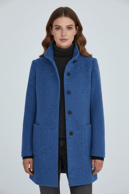 Raine Vermore | Textured Stand Collar Button Coat For Women