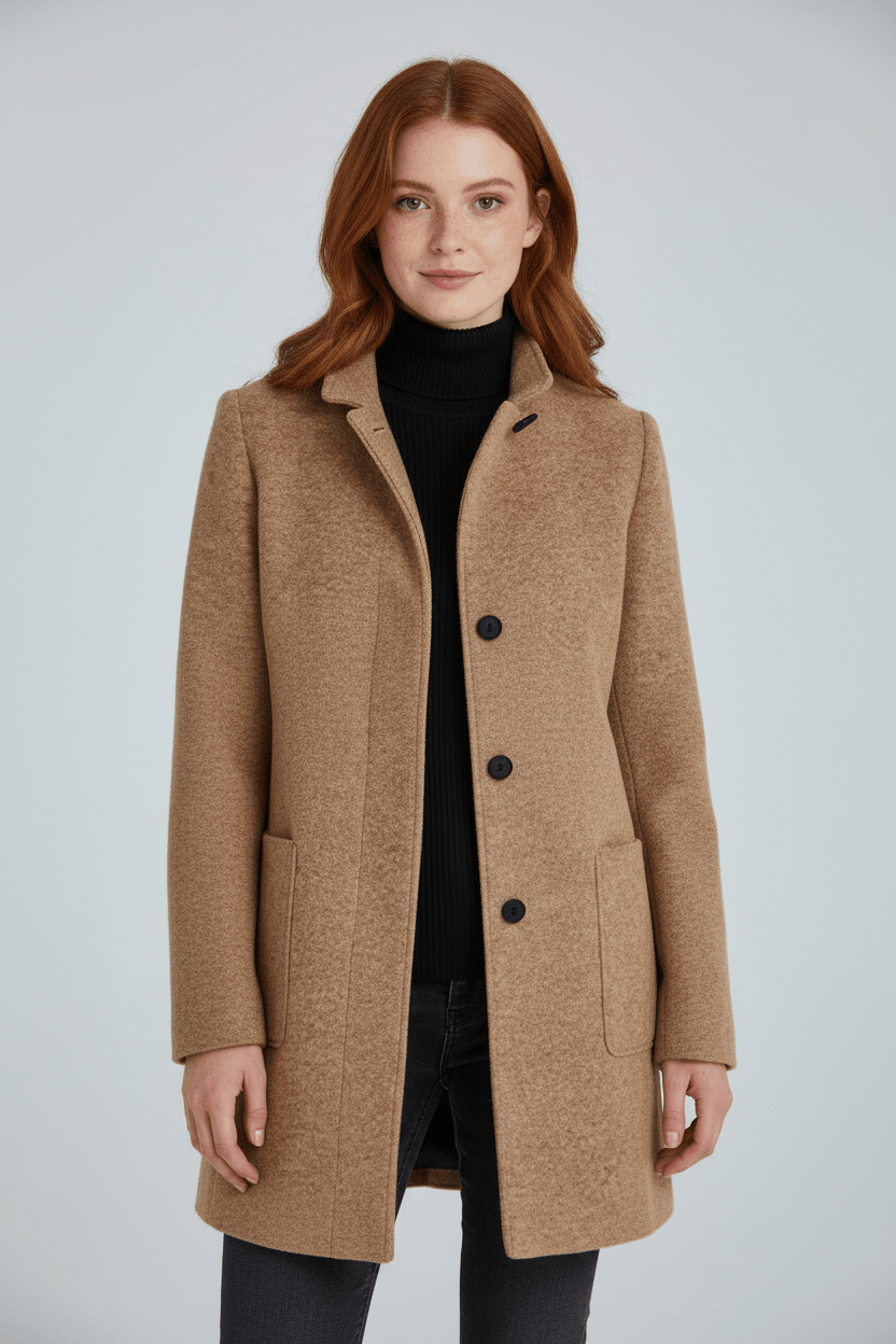 Raine Vermore | Textured Stand Collar Button Coat For Women