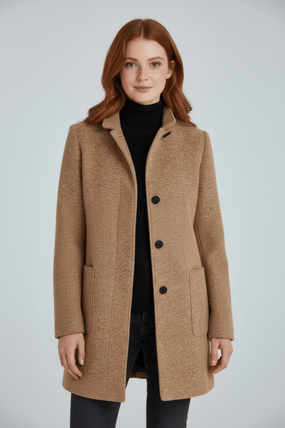 Raine Vermore | Textured Stand Collar Button Coat For Women