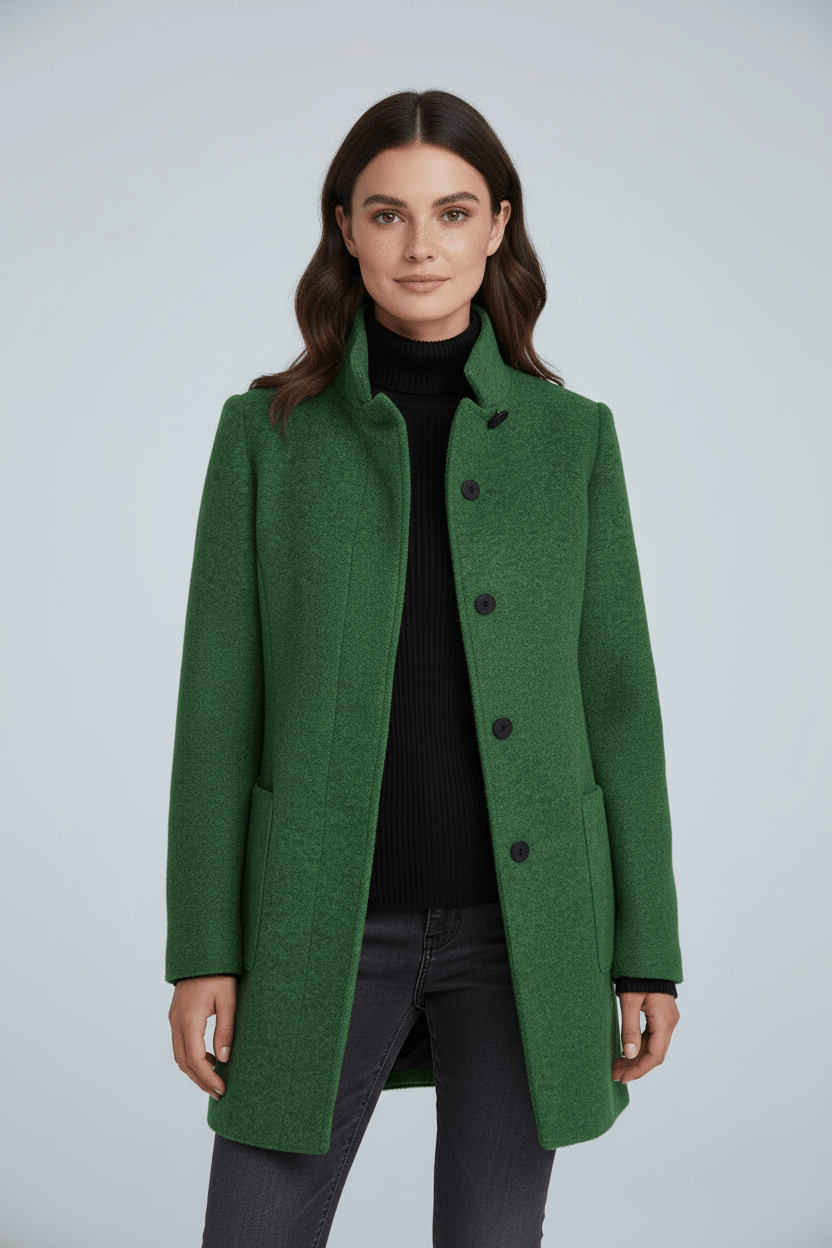 Raine Vermore | Textured Stand Collar Button Coat For Women