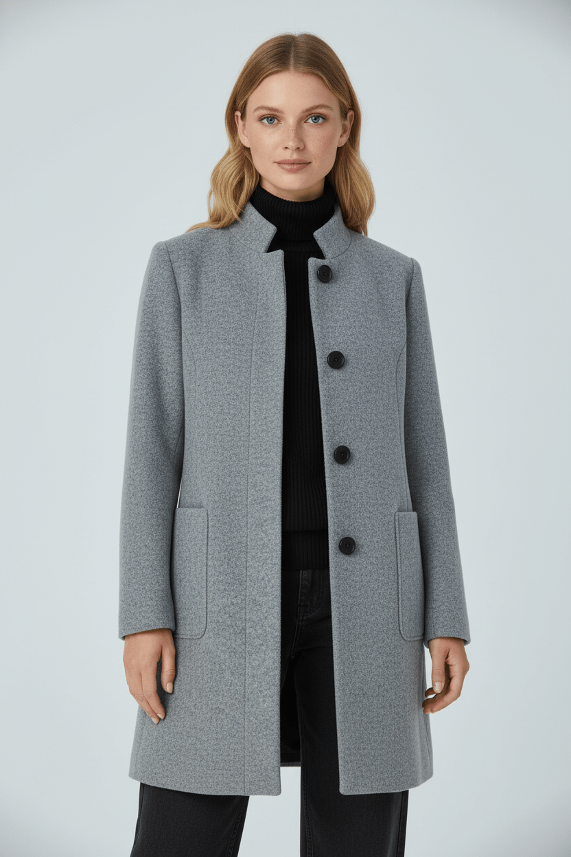 Raine Vermore | Textured Stand Collar Button Coat For Women