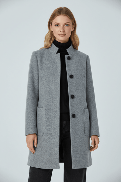 Raine Vermore | Textured Stand Collar Button Coat For Women
