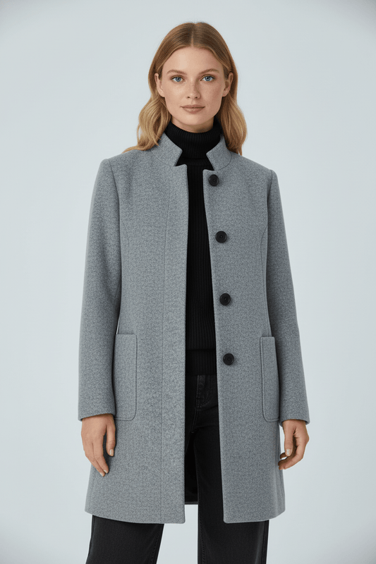 Raine Vermore | Textured Stand Collar Button Coat For Women