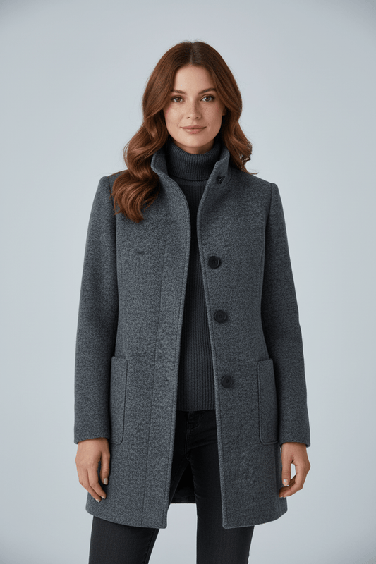 Raine Vermore | Textured Stand Collar Button Coat For Women