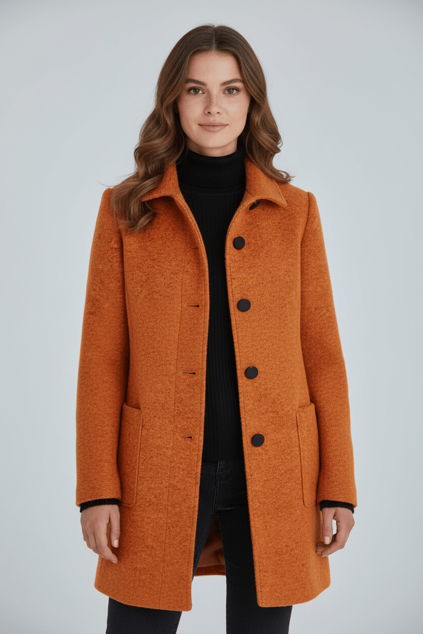 Raine Vermore | Textured Stand Collar Button Coat For Women