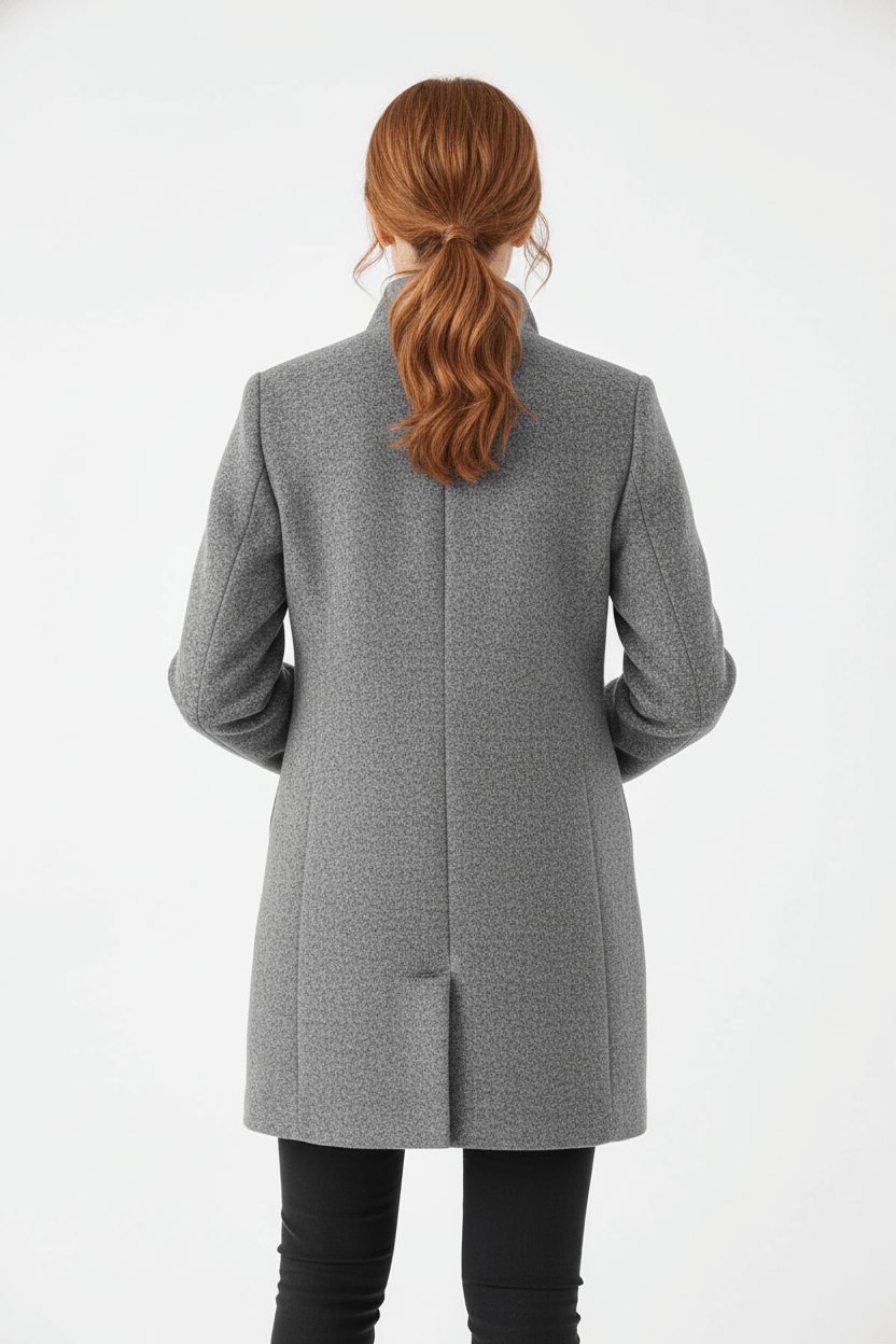 Raine Vermore | Textured Stand Collar Button Coat For Women