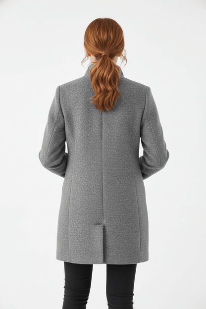 Raine Vermore | Textured Stand Collar Button Coat For Women