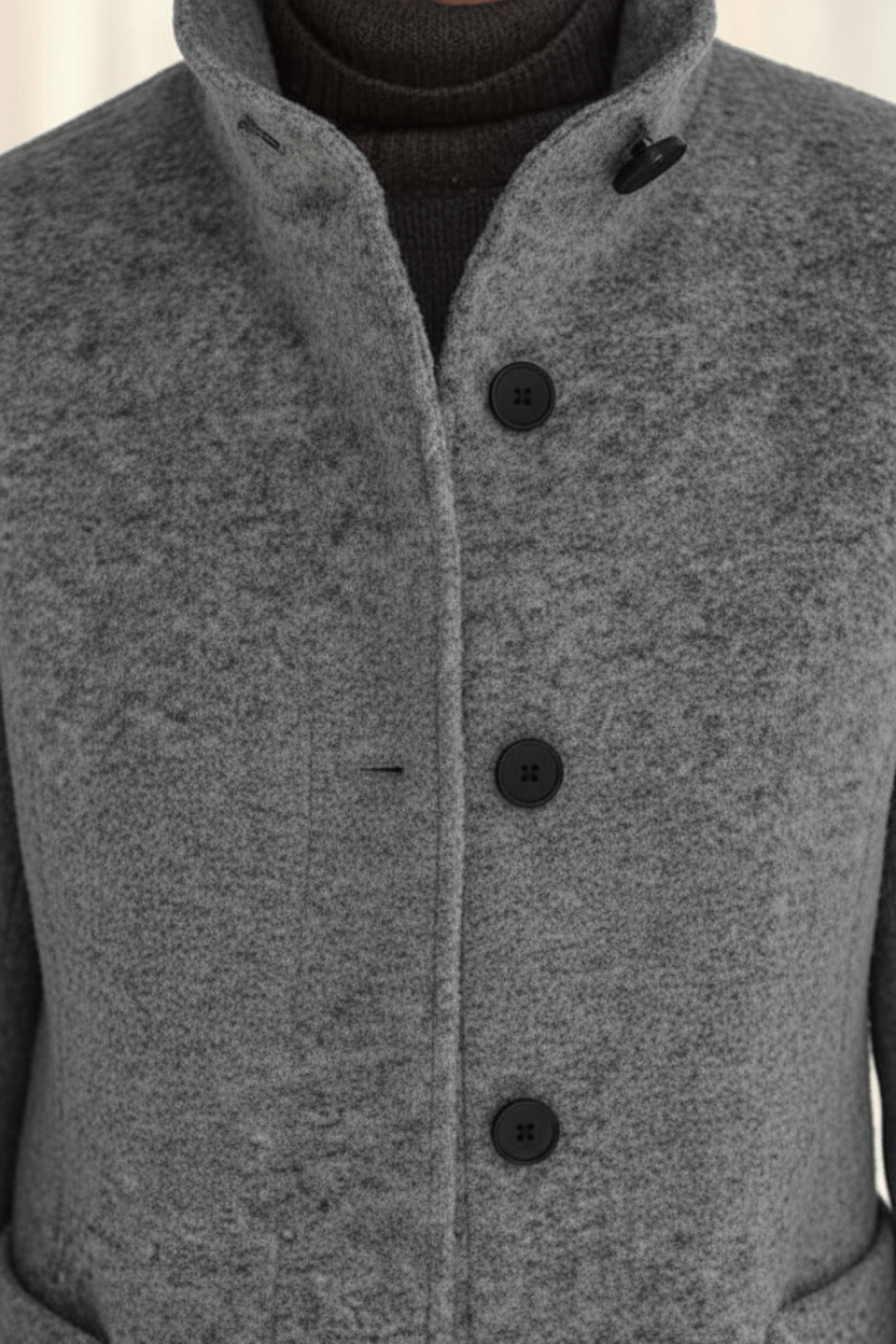 Raine Vermore | Textured Stand Collar Button Coat For Women