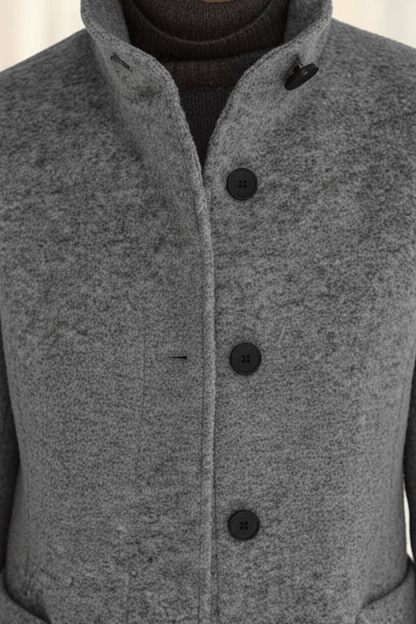 Raine Vermore | Textured Stand Collar Button Coat For Women