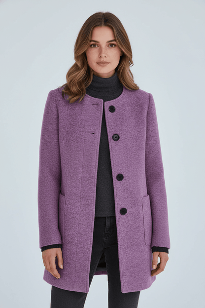 Raine Vermore | Textured Stand Collar Button Coat For Women