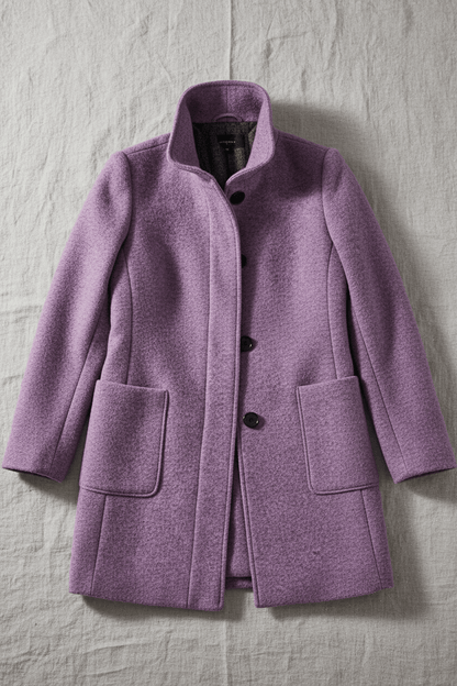 Raine Vermore | Textured Stand Collar Button Coat For Women