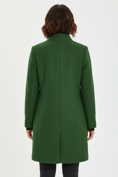 Raine Vermore | Textured Stand Collar Button Coat For Women