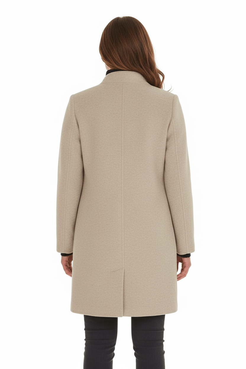 Raine Vermore | Textured Stand Collar Button Coat For Women