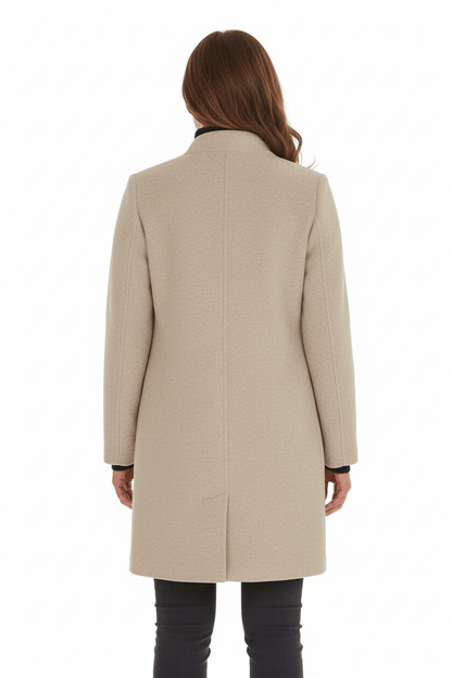 Raine Vermore | Textured Stand Collar Button Coat For Women