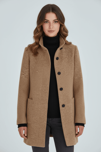 Raine Vermore | Textured Stand Collar Button Coat For Women