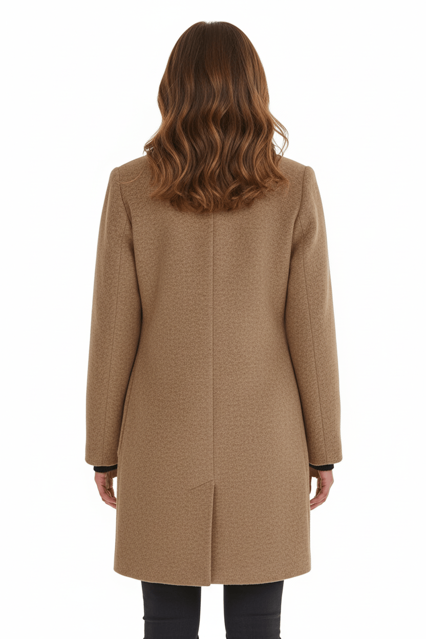 Raine Vermore | Textured Stand Collar Button Coat For Women