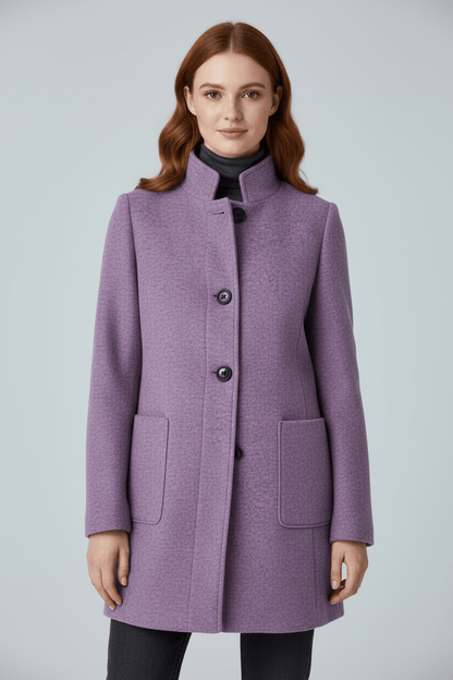 Raine Vermore | Textured Stand Collar Button Coat For Women