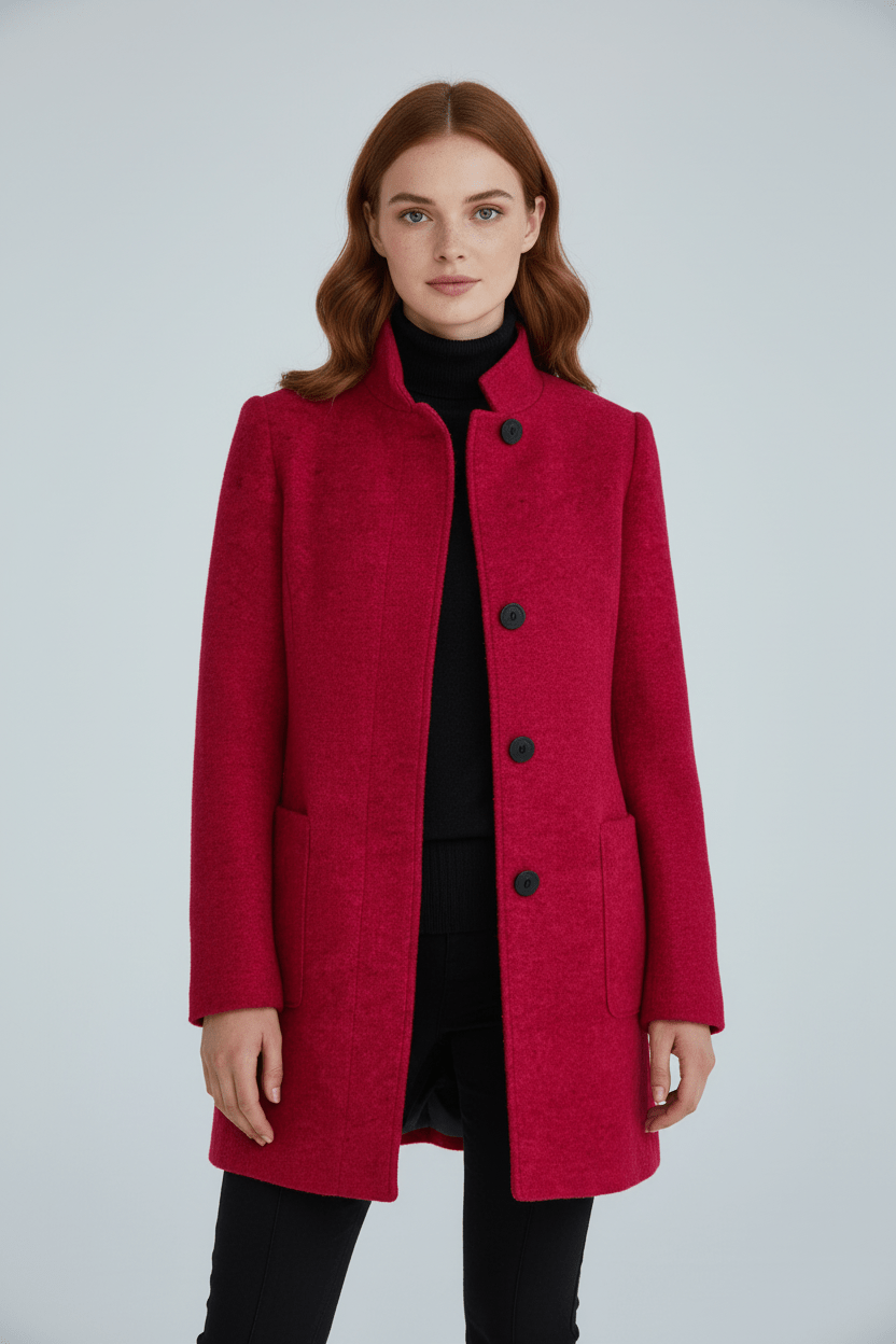 Raine Vermore | Textured Stand Collar Button Coat For Women