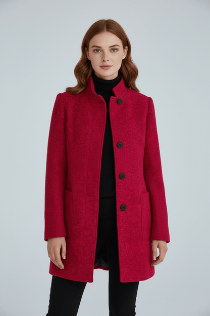 Raine Vermore | Textured Stand Collar Button Coat For Women