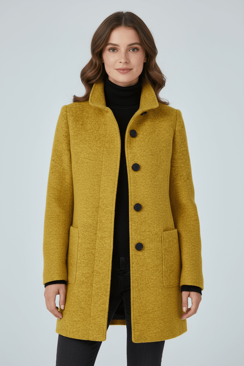 Raine Vermore | Textured Stand Collar Button Coat For Women
