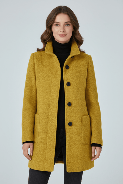 Raine Vermore | Textured Stand Collar Button Coat For Women