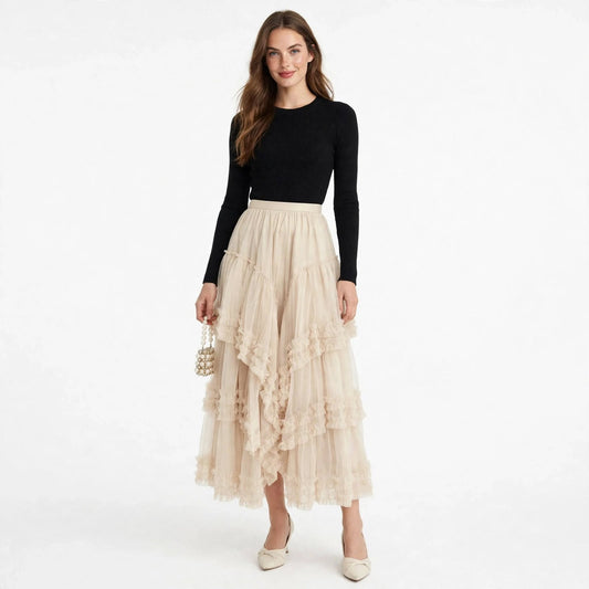 Rhiannon Halesworth | Blush Tiered Pleated Midi Skirt For Women