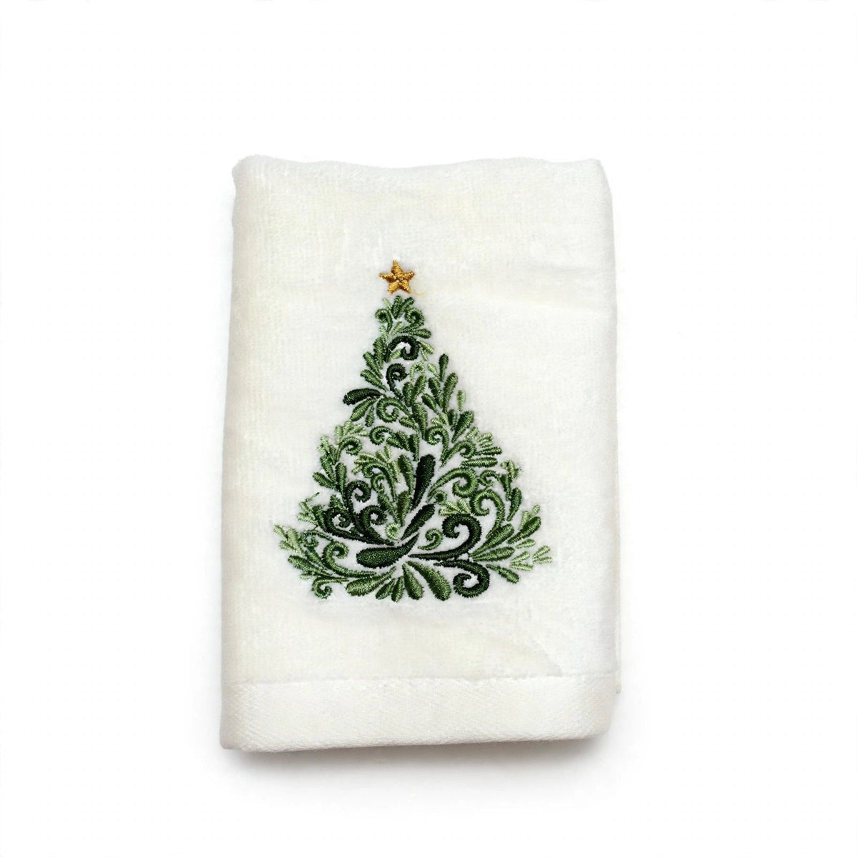 Ribbon Glow | White Embroidered Christmas Tea Towel Unisex
