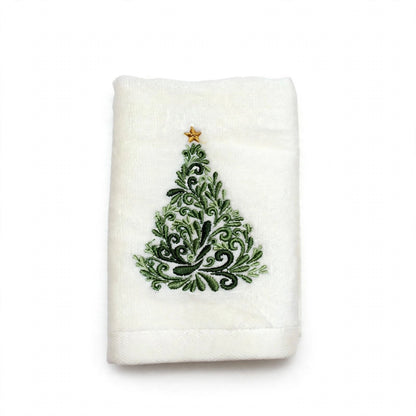 Ribbon Glow | White Embroidered Christmas Tea Towel Unisex