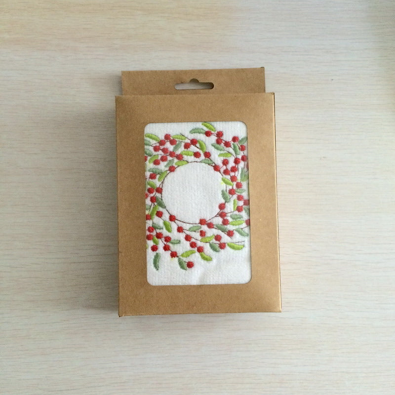Ribbon Glow | White Embroidered Christmas Tea Towel Unisex