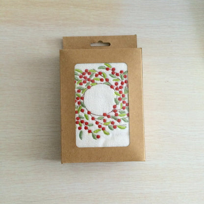 Ribbon Glow | White Embroidered Christmas Tea Towel Unisex