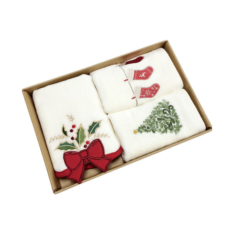 Ribbon Glow | White Embroidered Christmas Tea Towel Unisex