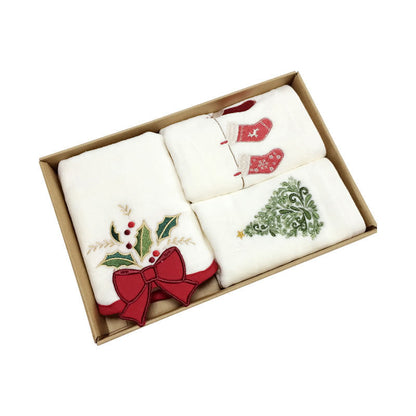 Ribbon Glow | White Embroidered Christmas Tea Towel Unisex