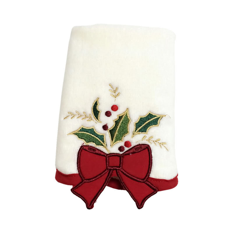 Ribbon Glow | White Embroidered Christmas Tea Towel Unisex