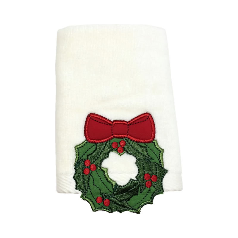 Ribbon Glow | White Embroidered Christmas Tea Towel Unisex