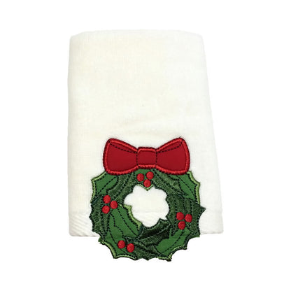 Ribbon Glow | White Embroidered Christmas Tea Towel Unisex