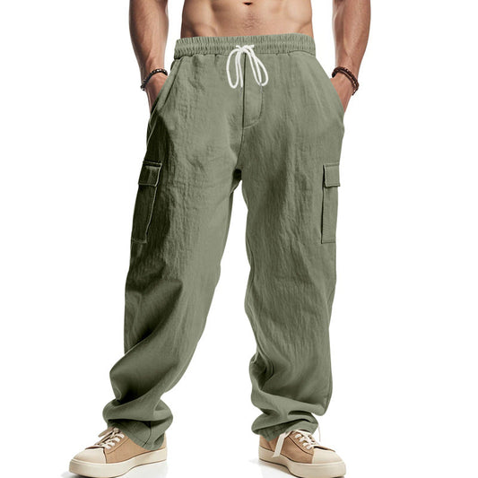 Rupert Fenwold | Light Blue Multi Pocket Linen Look Trousers For Men