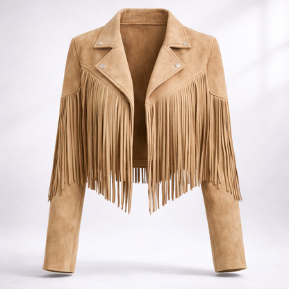 Shiloh Ashstone | Fringe Faux Suede Cropped Jacket For Women