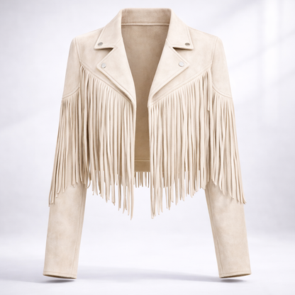 Shiloh Ashstone | Fringe Faux Suede Cropped Jacket For Women
