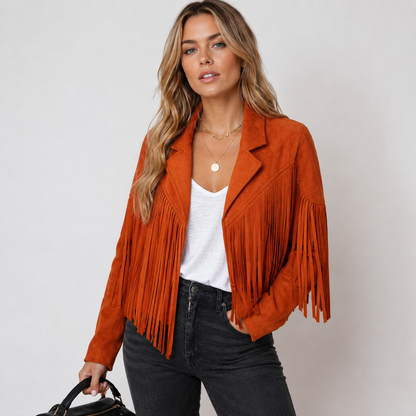 Shiloh Ashstone | Fringe Faux Suede Cropped Jacket For Women