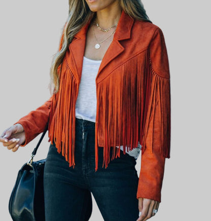 Shiloh Ashstone | Fringe Faux Suede Cropped Jacket For Women